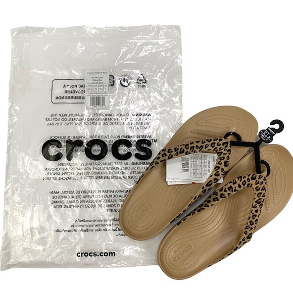 Crocs Kadee II Leopard Flip Flop Thong Sandals 206398-98R Women's 10 - Picture 1 of 10